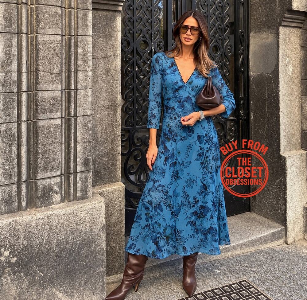 Zara NWT Blue Lace V Neck A Line Midi Dress S M